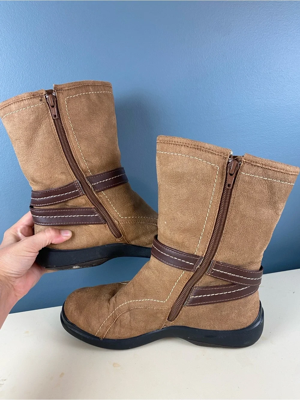 Vintage Clark’s Women’s Size 6 Suede Fleece Lined Winter Boots Y2K Brown Leather